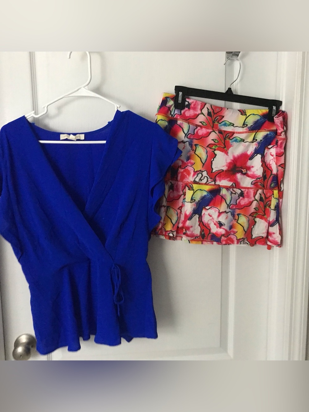 Royal Blue Wrap Blouse Sz XL and Skort Set Sz PL
